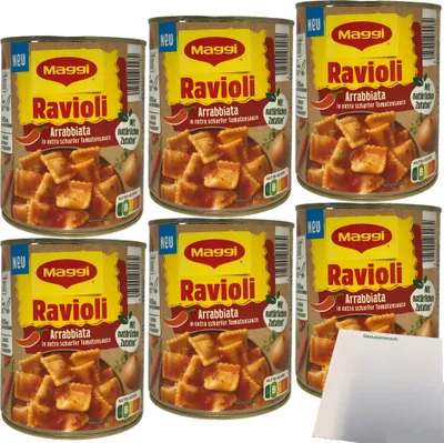 Produktbild von Maggi Ravioli Arrabiata in extra scharfer Tomatensauce 6er Pack (6x800g Dose) + usy Block