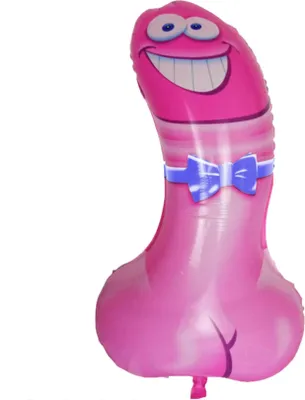 Immagine prodotto di Palloncino in foil Willy Penis, rosa, faccia sorridente con fiocco blu, ca. 92 x 52 cm