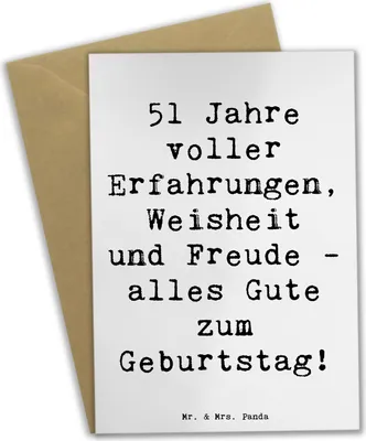 Produktbild von Mr. & Mrs. Panda Grußkarte Spruch 51. Geburtstag - Weiß - Geschenk, Geburtstagswünsche, osterkarte, einladungskarten, Erfahrungen, Alter, Grußkarten, Dankbarkeit