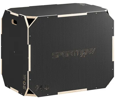Produktbild von 3-in-1 Plyo-Box, Sprungbox mit Griff-Öffnungen, für Home-Fitness und Outdoor-Workouts, 3 Sprunghöhen, Holz, Schwarz