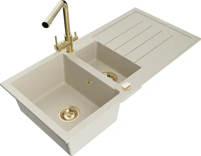 Immagine prodotto di Mexen Andres lavello in granito 1,5 vasca con sgocciolatoio e miscelatore cucina Duero, beige - 6515-69-671600-50