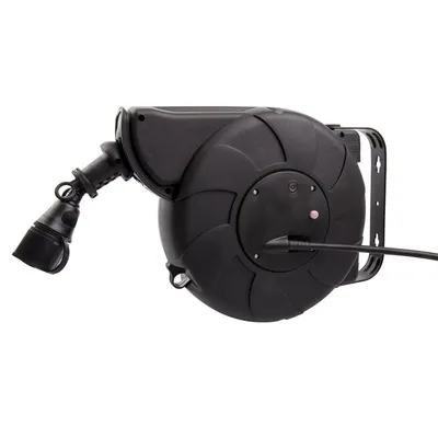 Produktbild von Kabeltrommel mit Automatischen Aufrollmechanismus 11 m + 2 m IP44 zur Wandmontage Schwarz