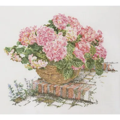 Zdjęcie produktu dla Zestaw do haftu krzyżykowego Thea Gouverneur "Pink Hydrangea II Aida", wzór liczony, 44x39cm
