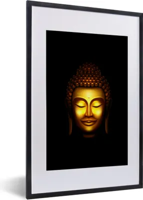 Produktbild von MuchoWow® MuchoWow® Gerahmtes Poster Buddha - Kopf - Gold 40x60 cm - Poster mit zchwarzem Bilderrahmen - Poster in Rahmen