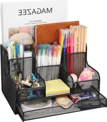 Immagine prodotto di Portaoggetti da scrivania con cassetto - Cassettiera a 7 scomparti - nero.