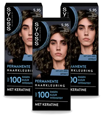 Zdjęcie produktu dla 3 opakowania farby do włosów SYOSS Permanent Coloration 5-95 – Chłodny jasnobrąz – Opakowanie ekonomiczne – 3 sztuki