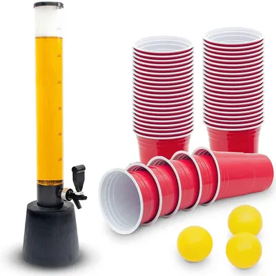 Produktbild von XXL Biertrinksäule Getränketurm 3,5L mit Kühlung & Zapfhahn inkl. 50 Trinkbecher | Party Getränkespender Zapfanlage für Bier & Cocktails