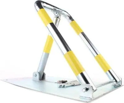 Obrázek produktu pro LogistSystem – parkovací sloupky – parkovací zábrany – klíče – sklopné parkovací sloupky – visací zámek SLON – ocel – robustní parkovací zábrany – parkovací zábrany – pozinkované – žluté