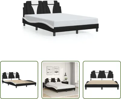 Produktbild von The Living Store Bettgestell mit Kopfteil Schwarz und Weiß 140x200 cm Kunstleder