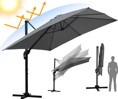 Zdjęcie produktu dla Jayseuw Oświetlenie parasola ogrodowego Parasol z regulacją wysokości 300 cm Parasol ogrodowy Altana UV50+ Szary