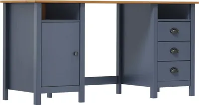 Produktbild von vidaXL Schreibtisch Hill Grau 150x50x74 cm Massivholz Kiefer - Schreibtisch - Schreibtische - Computertisch - Bürotisch