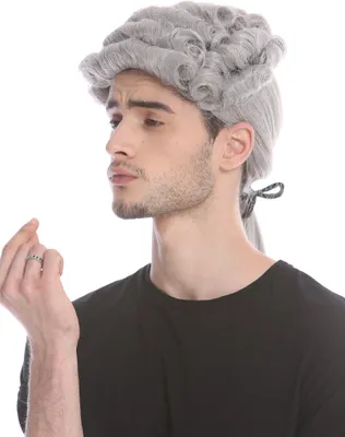 Produktbild von WIG ME UP Barocke Herren Perücke Edelmann Zopf Grau DH1126-ZA68E