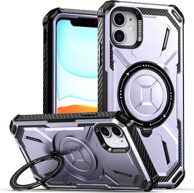 Image de Coque pour iPhone 11 avec support magnétique, compatible avec le chargeur Magsafe Violet