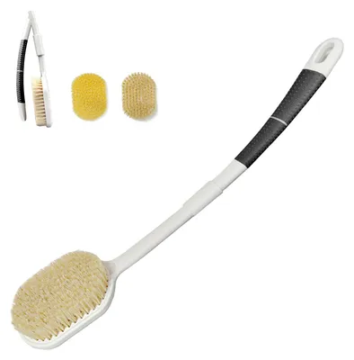 Produktbild von 50 cm lange Rückenbürste für die Dusche, faltbare Duschbürste mit langem Griff, Peeling-Trockenbürste und Duschbürste mit austauschbarem Bürstenkopf, Rückenbürste für Senioren