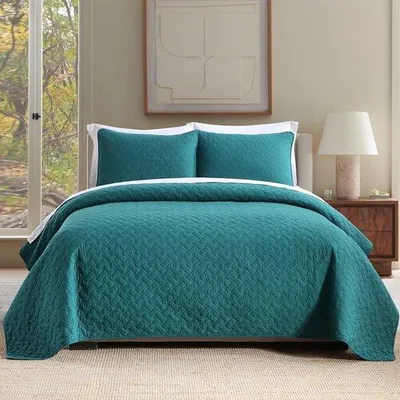 Image de Couverture de lit Unyqoos® en 100% coton, dimensions 220 x 240 cm, idéale pour un lit double, comprenant 2 taies d'oreiller de 80 x 70 cm, avec un motif tricoté doux