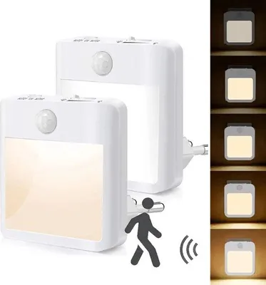 Immagine prodotto di Due interruttori notturni a LED con sensore di movimento, dimmerabili, con due modalità di cambio colore, ideali per soggiorni, camere da letto, camerette dei bambini, cucine e scale.