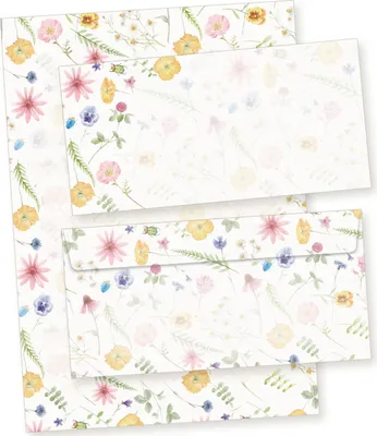 Produktbild von Briefpapier mit Umschlag Set Flora-Bianca (40-tlg.) Vintage mit Blumen 1 Schreibblock liniert mit 25 Blatt mit Linien + 15 Briefumschläge