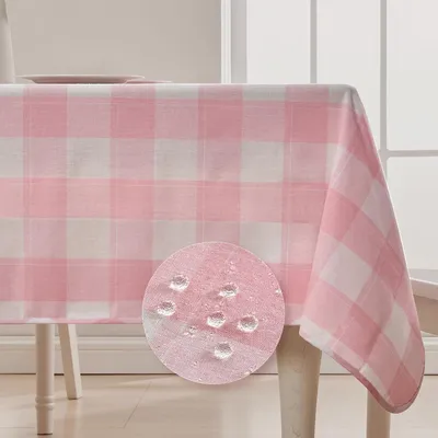 Obrázok produktu pre Obrus, kockovaný, ružovo-biely, 140 x 240 cm, odolný voči škvrnám a vode
