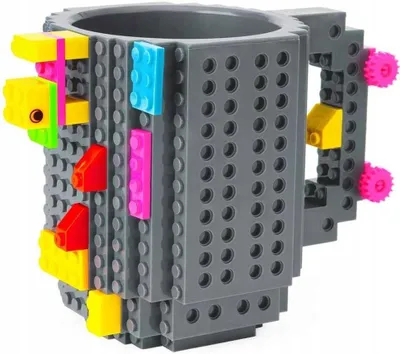 Produktbild von Große Bauklötze-Tasse 350 ml + Bauklötze-Set für Kinder, für kalte und warme Getränke, als Geschenk – Grau