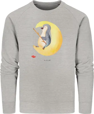 Produktbild von Mr. & Mrs. Panda Baumwoll Pullover Pinguin Mond Größe M - Heather Grey - Geschenk, Sweatshirt, Schlafzimmer, Erschöpft, Spruch, Süßigkeiten, Bio-Pullover, schlafen, Pulli