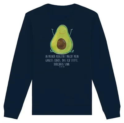 Produktbild von Mr. & Mrs. Panda Baumwoll Pullover Avocado Glücklich Größe XL - French Navy - Geschenk, Chaos, Frucht, Bio-Pulli, Sweater, Pulli, Sweatshirt
