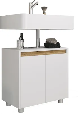 Immagine prodotto di Armadio lavabo, armadio bagno in legno con 2 porte girevoli, 55 x 57 x 33 cm, armadio da bagno Cosila