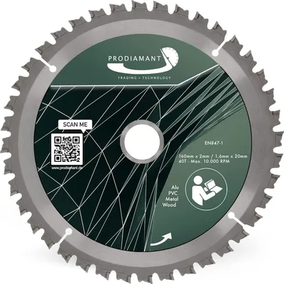 Produktbild von PRODIAMANT Kreissägeblatt 160mm für Holz, Metall & Alu mit HM TCT Zähnen