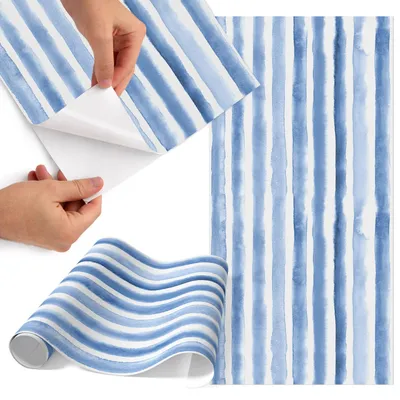 Zdjęcie produktu dla Folia do mebli 50 x 100 cm – folia samoprzylepna do mebli – folia samoprzylepna – folia do mebli – folia do mebli kuchennych – folia samoprzylepna do kuchni – folia do szafek – wodoodporna – zmywalna – samoprzylepna – bez pęcherzyków powietrza – usuwalna bez śladów – niebieskie paski