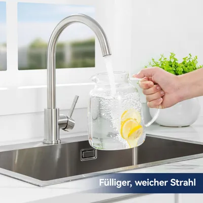 Produktbild von Cecipa Küchenarmatur Niederdruck Gebürsteter Edelstahl, Wasserhahn Küche für Kleinspeicher, 360° Drehbar Spültischarmatur, Edelstahl, Einhandmischer