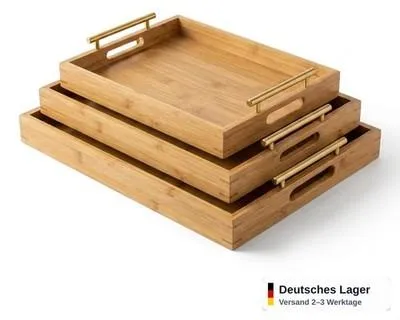 Produktbild von Serviertablett 3er Set rechteckig stapelbar Frühstückstablett Deko