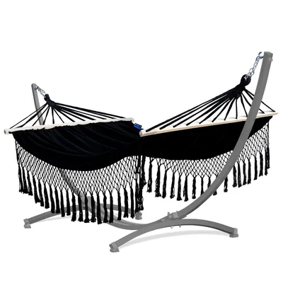 Produktbild von Potenza Outdoor Hängematte mit Gestell für 2 Personen I Stabhängematte XXL 220x160, 200kg I Grau Hängemattengestell 220kg Wetterfest