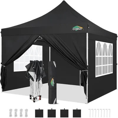 Obrázok produktu pre Sklápateľný pavilón 3x3 m, vodotesný, stabilný, čierny, s 4 bočnými panelmi