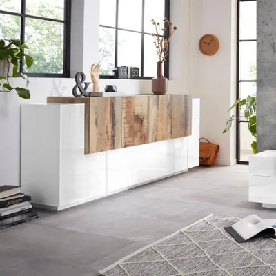 Immagine prodotto di Credenza di design da 200 cm, bianca lucida, in legno, New Coro