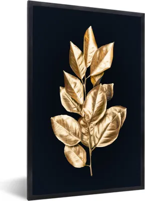 Produktbild von MuchoWow® MuchoWow® Gerahmtes Poster Blätter - Gold - Luxus 40x60 cm - Poster mit zchwarzem Bilderrahmen - Papierdruck - Wandbilder