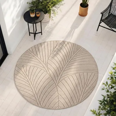 Immagine prodotto di Carpetsale24 Tappeto da Esterno Design Boho Moderno Effetto 3D Resistente ai Raggi UV Ideale per Terrazza Soggiorno Cucina Dimensioni: 80 cm Rotondo