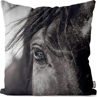 Produktbild von VOID Pferd Schwarze Weiss Kissenbezug Kissenhülle Sofakissen Kissen Deko Outdoor-Kissen Dekokissen