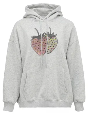 Produktbild von Damen Hoodie grau Größe S aus Polyester-Baumwoll-Mix mit Kapuze und Kängurutasche