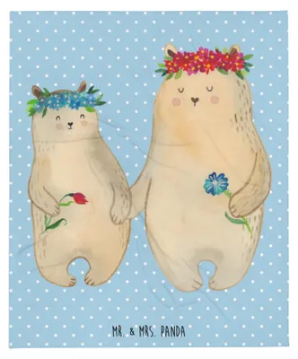 Produktbild von Mr. & Mrs. Panda Bettdecke Bären mit Blumenkranz - Blau Pastell - Geschenk, Kinder, Beste Freundin, Kuscheldecke, Family, Tagesdecke, Mama, Kunstfelldecke, Decke, Bär