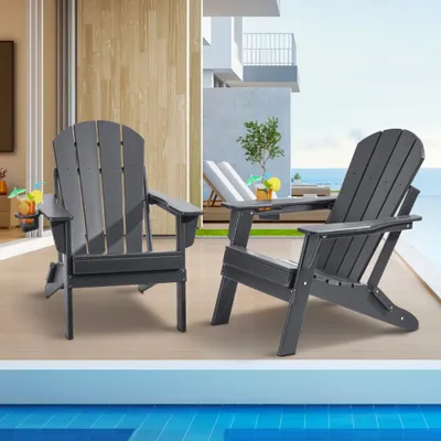 Obrázok produktu pre Súprava kresiel Adirondack - sada 2 skladacích záhradných kresiel - záhradné kreslo na slnenie - sivé