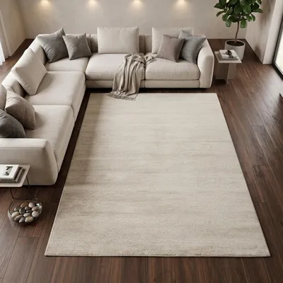 Produktbild von Moderner Kurzflor Teppich in Creme mit weicher Wolloptik fürs Wohnen Größe - 120 x 170 cm