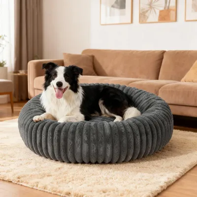 Produktbild von Hundebett Flauschiges Haustierbett, flauschiger Katzenkorb, rundes Hundebett, waschbares Katzenbett, beruhigendes Hundebett, Donut-Hundekissen, Hausti
