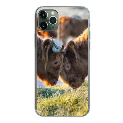 Produktbild von MuchoWow® Handyhülle Schutzhülle Hülle für iPhone 11 Pro Max Schottische Highlander - Tiere - Sonne Silikon Softcase Handy Hülle - Schutz