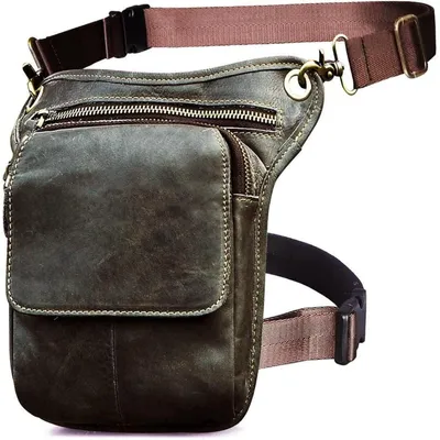 Image de Sac en cuir pour homme, pochette de jambe, sac banane, gris, 15x3,5x22 cm