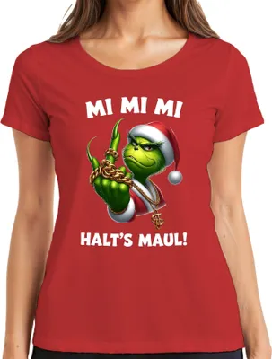 Produktbild von Grinch Weihnachtsgrinch MI MI MI HALT'S MAUL Goldkette HipHop Damen T-Shirt, Rot, XL