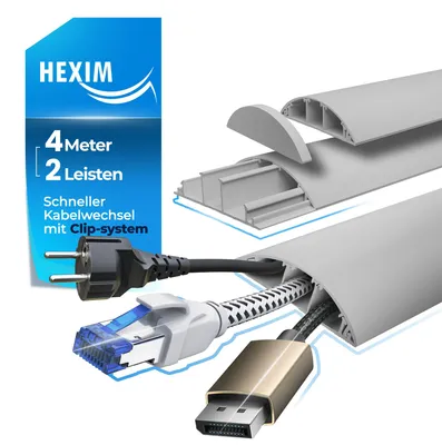 Produktbild von HEXIM Kabelkanal 1-8 Meter 68x18mm PVC Kunststoff Kabelabdeckung halbrund Wand Boden