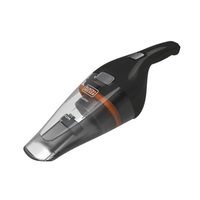 A black and orange Black+Decker handheld vacuum cleaner is shown against a white background.