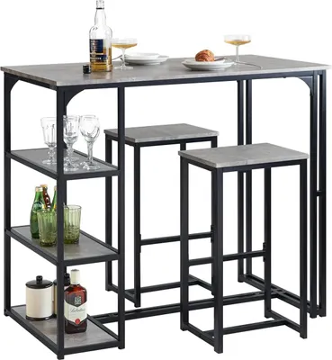 Image de SoBuy Set de table et 2 tabourets de bar, tabouret de bar + chaises de bar, table de bistrot, set de bar, chaise haute pour balcon, cuisine et salle à manger, gris