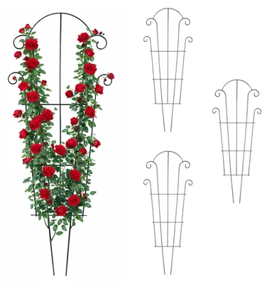 Image de Treillis Relaxdays, lot de 4, H x L : 100 x 40 cm, métal, support pour plantes grimpantes, plantes de jardin et en pot, noir