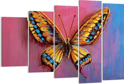 Produktbild von Bild auf Leinwand - Leinwandbild - 5 Teile - Schmetterling bunt gemalt - 150x100cm - Wand Bild - Wanddeko - Wandbilder - Leinwanddruck - Bilder - Wanddekoration - Leinwand bilder - EG150x100-5012