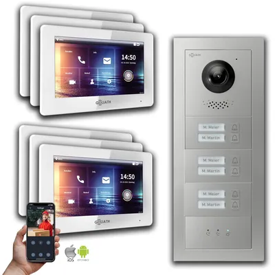 Produktbild von Goliath IP Video Türsprechanlage: 7-Zoll 6 Familienhaus, Anzeige, Silber : 7 Zoll Weiß : Unterputzdose Monitor Farbe: 7 Zoll Weiß Montage: Unterputzdose